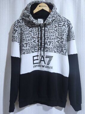 Emporio Armani EA7 Hoodie – Men’s XL – Logo Block Design – Black/Grey/White